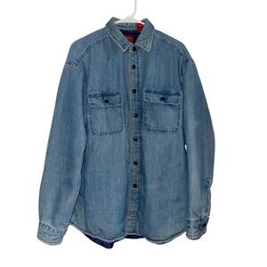 Vintage Arrow USA Fleece Lined Denim Jean Shacket Long Sleeve Shirt Size Large